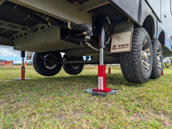Wheels off the ground being lifted by Redfoot system