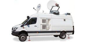 Redfoot Levelling - A white van with a satellite dish on top, classified as Light-Ridged Vehicles.